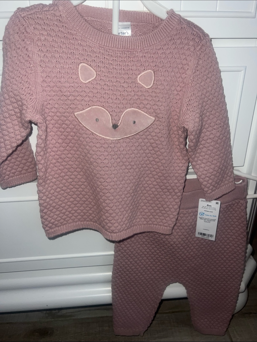 NWT Carter's Baby Girl Pink Knit Fox Sweater & Pants Set 6M